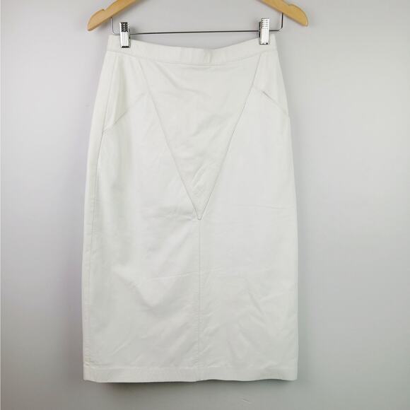 TARAZZIA VTG SZ 9/10 Leather Midi Length Pencil Skirt In White NWT Dead Stock - Picture 3 of 9